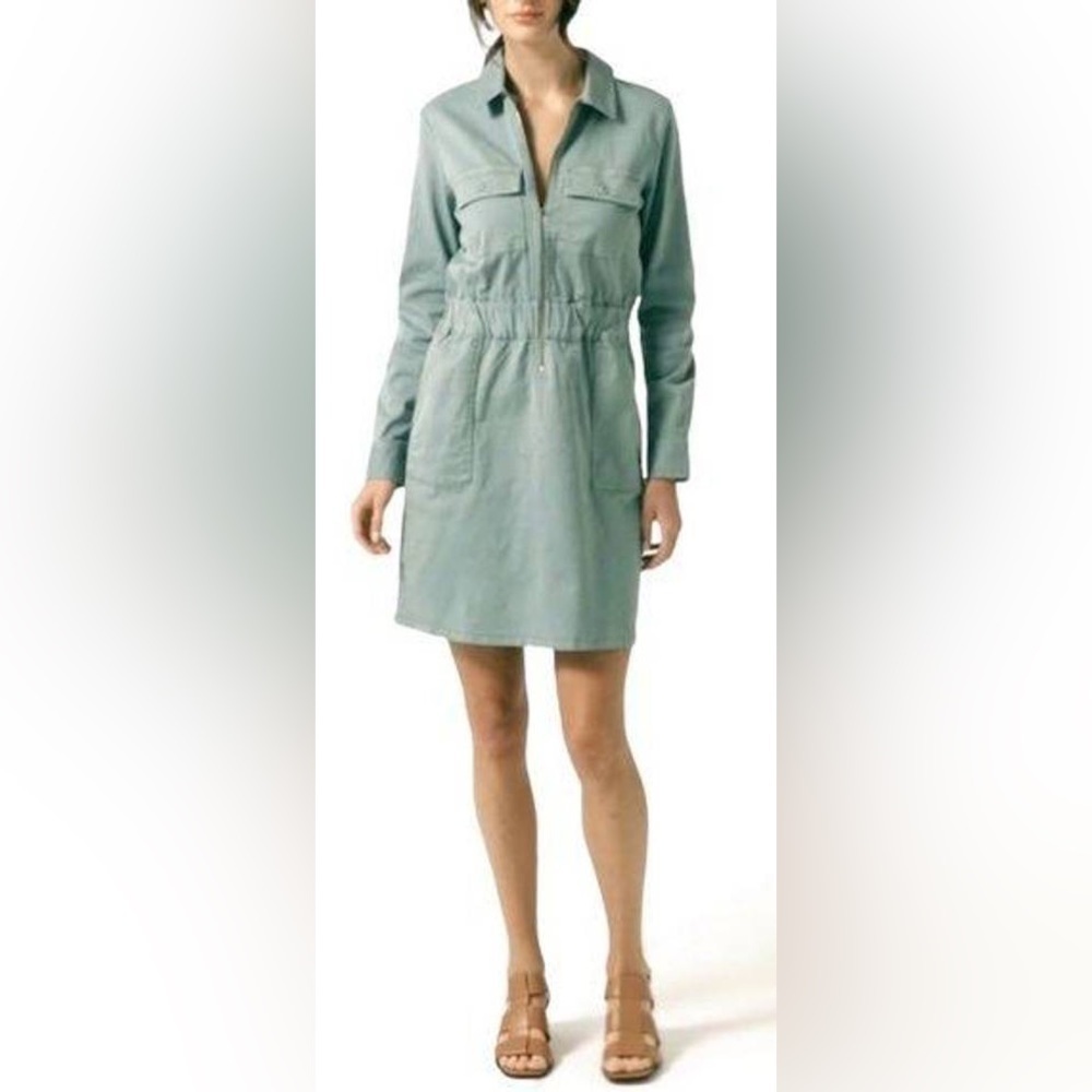 J.Crew Long-Sleeve Zip-Front Chino Dress in Faded Fatigue Sage - Picture 4 of 5